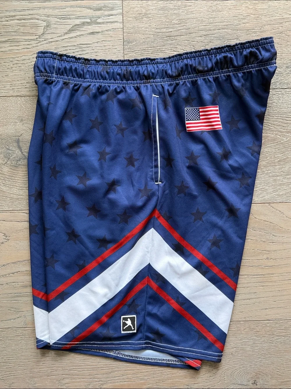 🥍 Mens Stars & Stripes USA Flag Lacrosse Unlimited LAX Athletic Shorts-Large